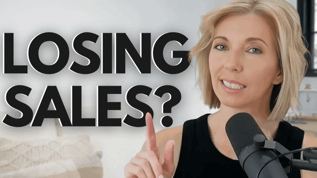 Youtube thumbnail. Brandee simling and pointing to the text that asks, "Losing Sales?"